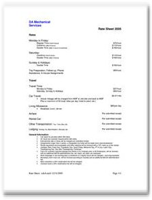rate sheet